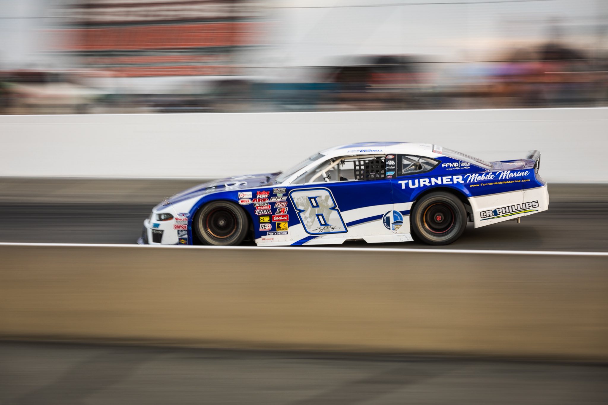 Conner Weddell's #8 Turner Mobile Marine Late Model Stock Car at speed